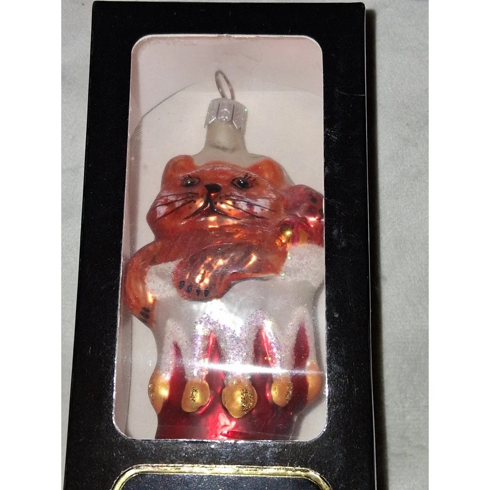 Christopher Radko 1995 Purrfect Present Cat Christmas Ornament Original Box